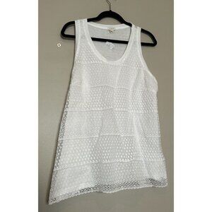 J Crew White Eyelet Embroidery Sleeveless Casual Tank Top US Women's Large NEW